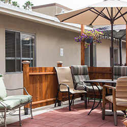 open courtyards and soft seating at Bay Crest Care Center
